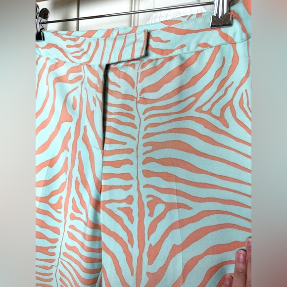 J. MCLAUGHLIN Zebra Animal Print Pants Slacks Trousers Aqua Blue Pink Peach Silk - Picture 3 of 11